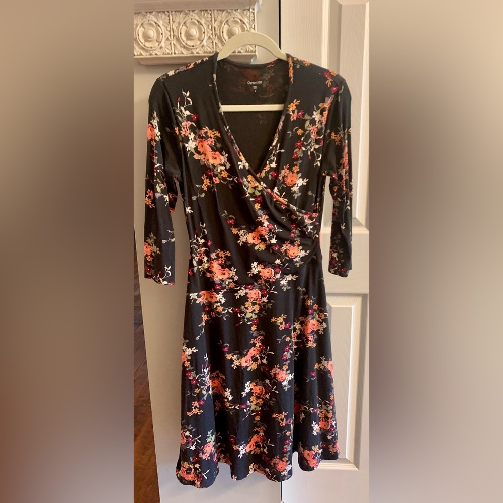Garnet Hill Black Floral Long Sleeve Dress - SZ S